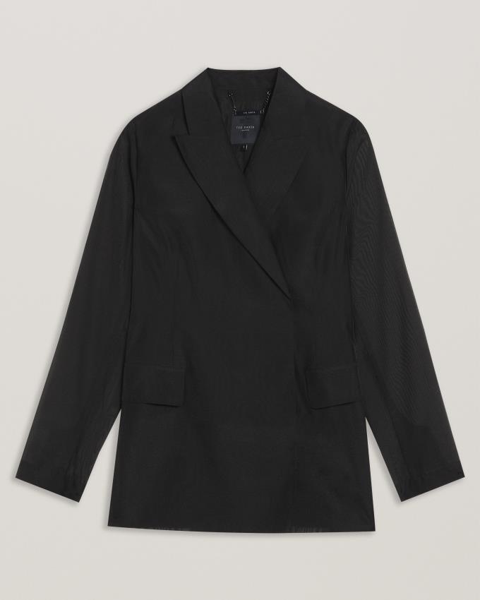 Blazer Ted Baker Oversized Sheer Sleeve Organza Noir Femme | MWB-20510560